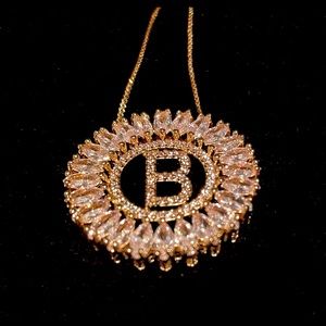 Crystal “B” Initial Necklace on 17” Gold Tone Chain w/ Built-in 2” Extender